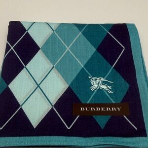Burberry Teal and Navy Argyle Handkerchief/scarf cotton fabric